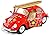 6 pcs in Box: 6Â½" 1967 Volkswagen Classic Beetle with Flower Decals and Surfboard 1:24 Scale (Black/Blue/Red)