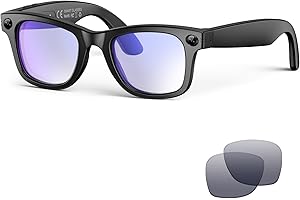 BOOABEI AI Smart Glasses with Camera and Bluetooth,8MP 2K HD Camera Glasses,AI Voice Control,AI Photo Recognition and Translation,Smart Anti-Blue Light Glasses,IP67 Waterproof for Driving,Outdoor,+2 Lenses.