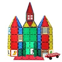 Shapemags 100 Piece Tiles Set Clear Colors Magnetic Blocks, Made with Power+Magnets, Includes 24 StileMags, a 12X12 Stabilizer Plate and Car Base