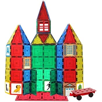 Shapemags 100 Piece Tiles Set Clear Colors Magnetic Blocks, Made with Power+Magnets, Includes 24 StileMags, a 12X12 Stabilizer Plate and Car Base