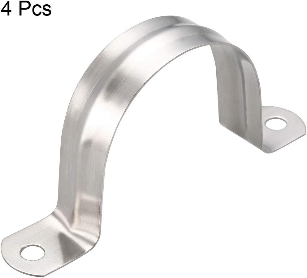 sourcing map 50mm(2") Rigid Pipe Strap, 2 Holes 304 Stainless Steel Tension Tube Clip Clamp 4pcs, Silver - Image 4
