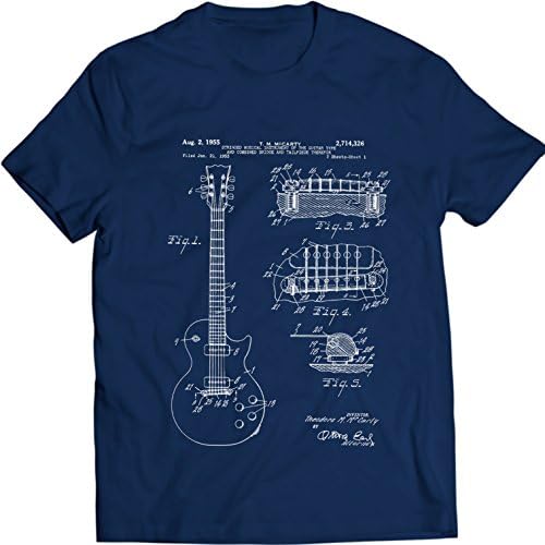 Gibson Les Paul Guitar T-Shirt Mens Gift Idea Music Tee Holiday Gift Birthday Patent (L, Navy Blue)