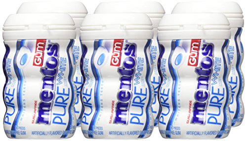 MENTOS PURE WHITE SUGAR-FREE CHEWING GUM WITH XYLITOL, SWEET MINT, HOLIDAY CANDY, BULK, 50PIECE BOTTLE (PACK OF 6)