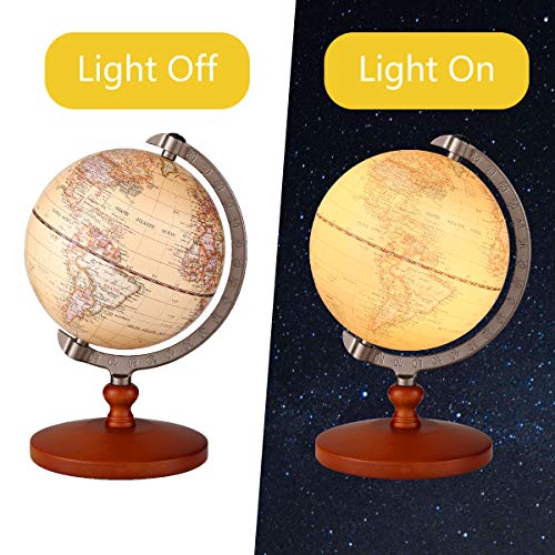 FUN GLOBE 2 in 1 LED World Globe Desktop Decoration Geographic Interactive Earth Globes for Kids & Adults for Educational Toys/Office Supplies/Indoor Decorations/Holiday Gift (Retro, 5 Inches) - Thumbnail 2