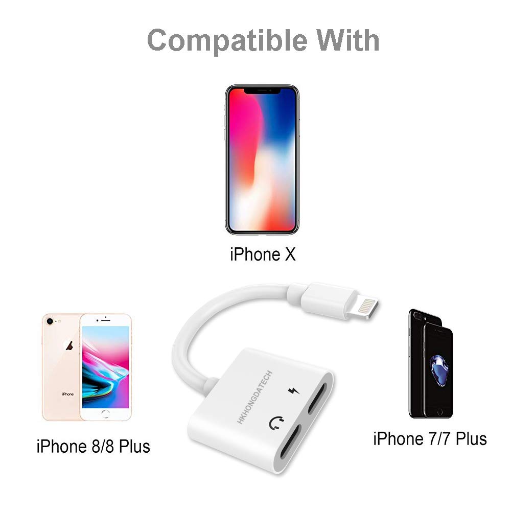 Compatible Adapter & Splitter, Dual Headphone Audio & Charge Adapter，2 in 1 Dual Adapter for Jack Call + Sync + Charging + Music for iPhone X/8/8Plus/7/7Plus