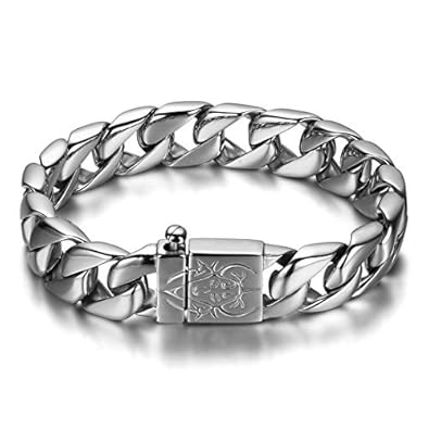 JewelryWe Schmuck Edelstahl Herren Armband, Biker schwer Fahrradkette Armkette, Partnerarmband Armreif Silber 23cm Breite 15m