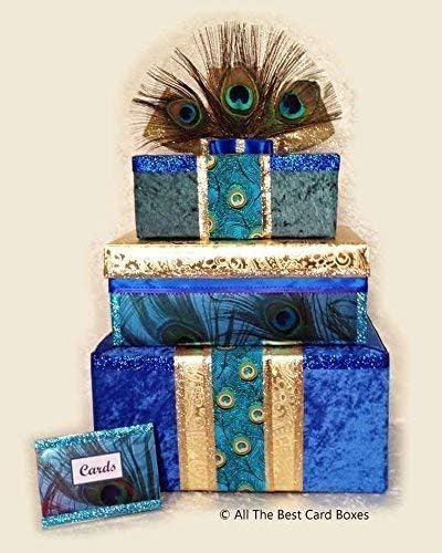 Wedding Card Box - Card Box - Peacock Feathers - Weddings - Peacock Wedding - Card Boxes - Custom Wedding Card Box - 3 tiers - card box with slot - lock