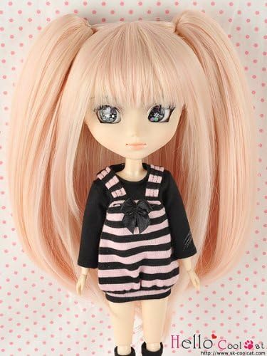 Doll 8 to 9.5 inches CC heat-resistant 3-way wig long pink gold HT-02C