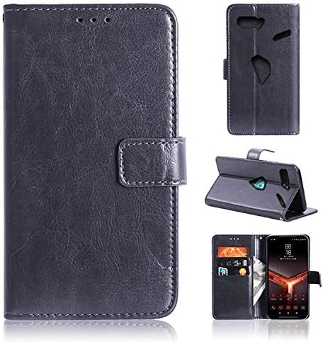 Asus Rog Phone II Case Creative Multifunction Luxury Soft Flexible Vintage Business Wallet Cards Holder PU Leather Protective Cover for Asus Rog Phone II (Black)