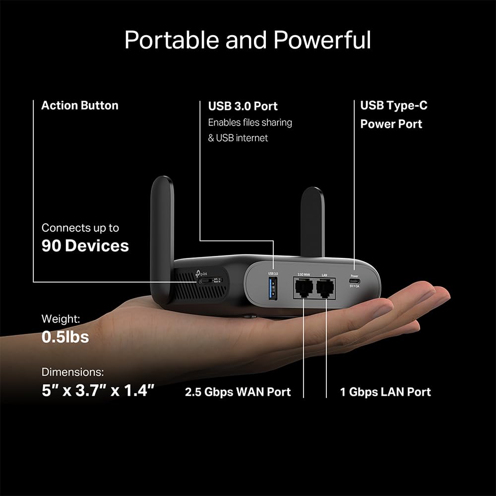TP-Link BE3600 Wi-Fi 7 Portable Travel Router TL-WR3602BE | Dual-Band, 2.5 Gig Port, USB 3.0 | Multi-Modes in One | OpenVPN, WireGuard® | Public WiFi Sharing for Hotel/Cruise/RV/Plane | No 6 GHz