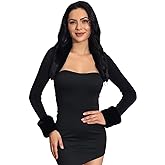 GORAIS Womens Bolero Shrugs Black Evening Fur Bolero Jackets Party Long Sleeve Fur Shrug for Wedding Dresses