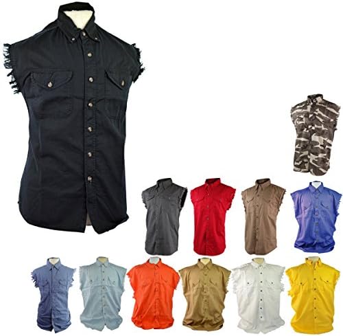 Classic Biker Cutoff Sleeveless Denim Shirts 3XL Khaki