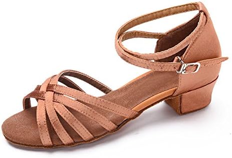 Girls Latin Salsa Dance Shoes ballroom,Heel 3.5CM,Beige,6.5M US,Big Kid