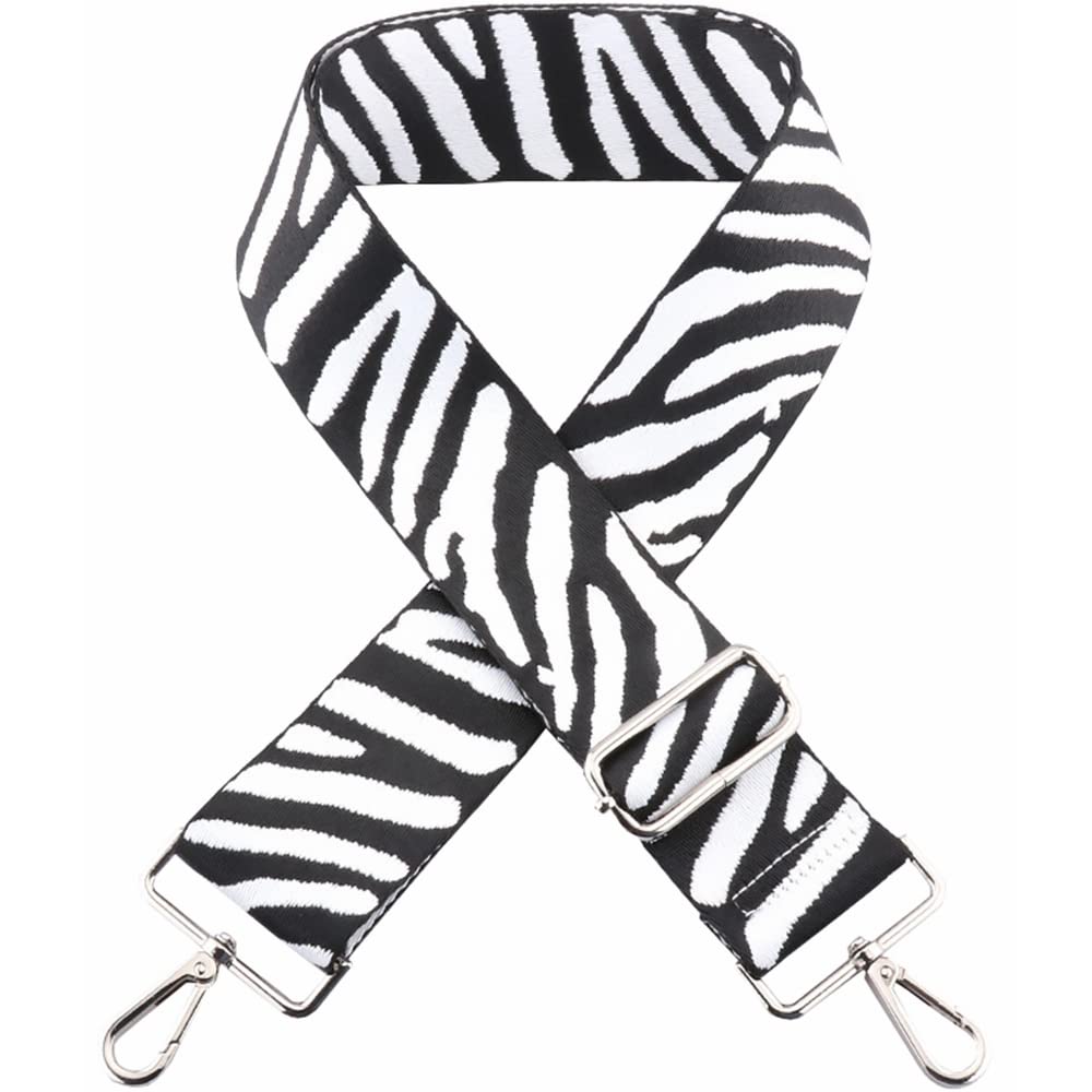 Kiwochy Wide Shoulder Strap Handbag Strap Colorful Replacement Shoulder Strap Adjustable Canvas Crossbody Shoulder Strap Long Straps Bag Straps with Metal Swivel Hooks Width 2" Length 31,5-5" Zebra B