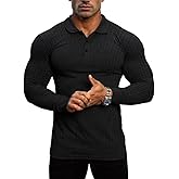 Lehmanlin Men's Stretch Muscle Shirts Long/Short Sleeve Cotton T Shirts Slim Fit Polo Shirt