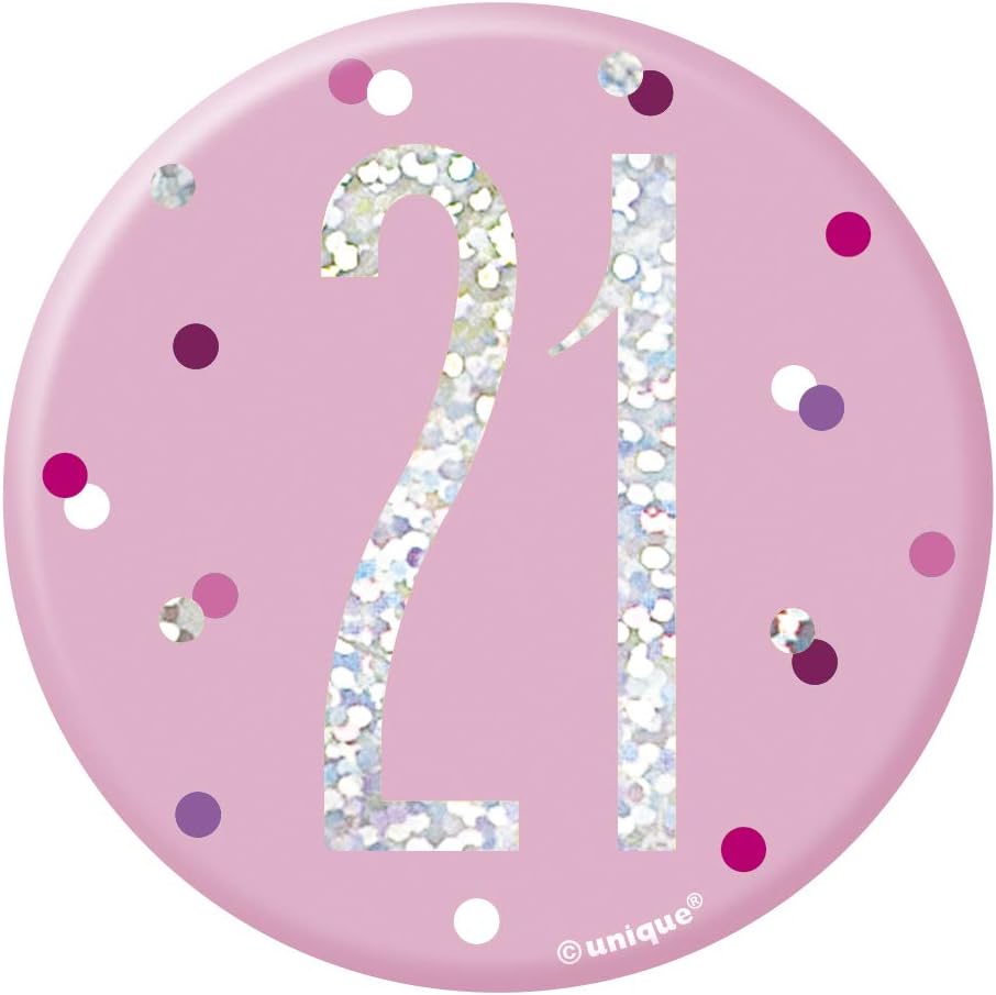Unique Party 83531 Pink Number 21" Birthday Badge 1 Pc, age 21 - Image 3