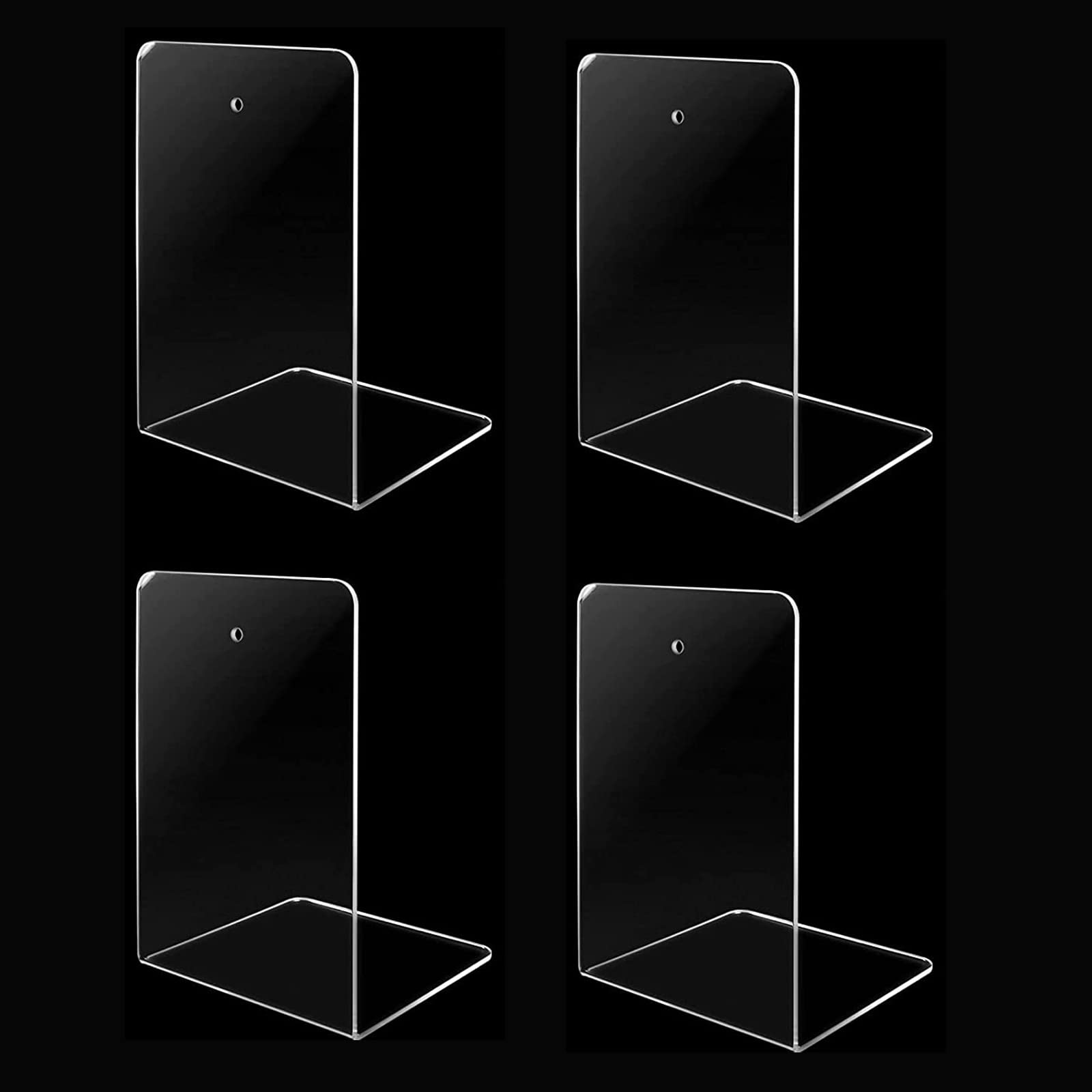 AHUNTTER 4PCS Book Ends, Plastic Clear Acrylic Bookends Non-Slip, Heavy Duty Bookends for Shelves Bedroom Library Office School Decoration Gift – Transparent – 12 × 12 × 17.5 CM