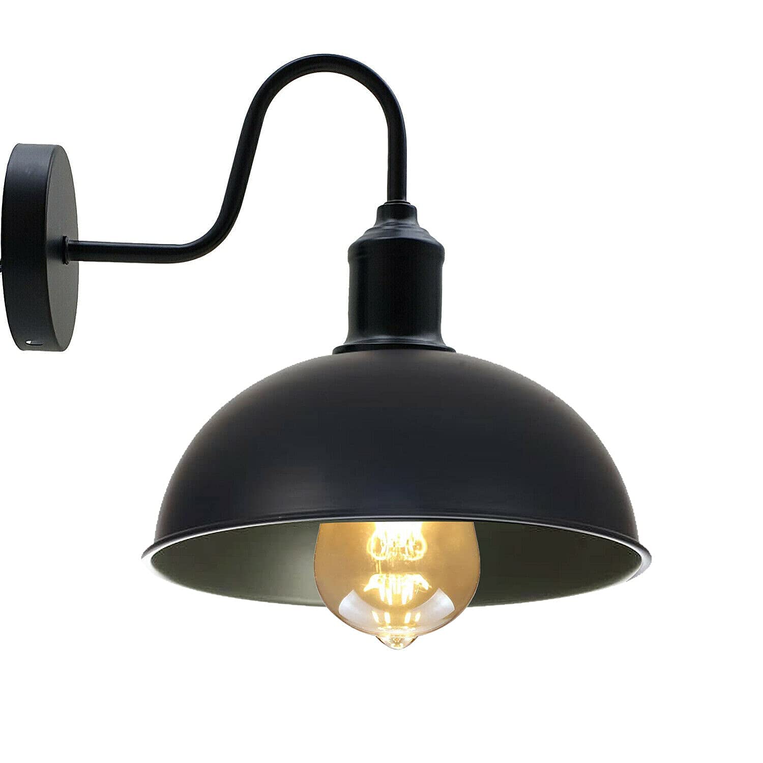 DC VOLTAGE Vintage Industrial Black Wall Sconce Light Fittings Metal Dome Shade Shape Indoor Light for Bedroom, Conservatory, Dining Room,Foyer (Hard Wired Wall Light, with Bulb)