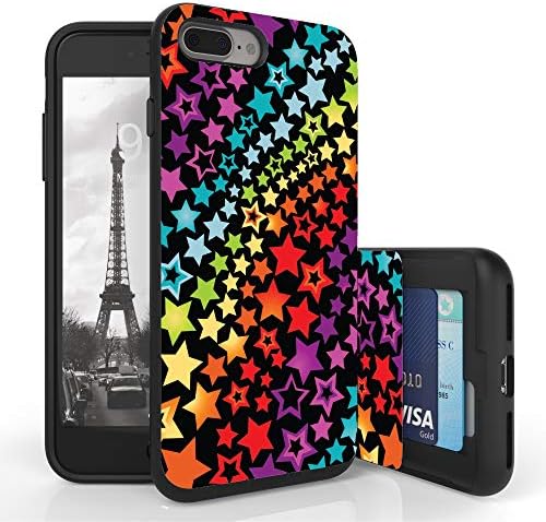 Designed for iPhone 7+, iPhone 7s Plus, iPhone 8+, iPhone 8s Plus Case, PimpCase Slim Wallet Case + Dual Layer Card Holder Rainbow Stars