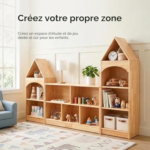 OOOK Montessori Shelving Unit with 5 Compartments Rubberwood 110 cm (43.3 Inches) – 2 Storage Systems – Wooden Wardrobe for Children's Room, Games Room, Nursery, Classroom and Kindergarten