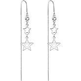 Threader Earrings for Women Silver Star Heart Earrings Tassel Earrings Long Threader Dangle Earrings