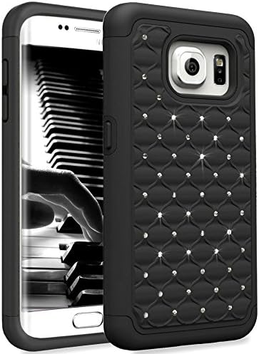 Galaxy S6 Edge Case, [Studded Rhinestone] Crystal Bling Shock Absorbing Hybrid Defender Rugged Slim Case Cover For Samsung Galaxy S6 Edge SM-G925F[Black]