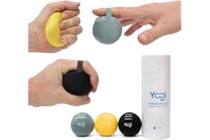 LIGHTBULB IDEAS Yogi Stress Balls - Stress Ball with Finger Grip Strap, Stress Balls for Adults and Kids, Grip Strength Trainer Squeeze Balls, Anxiety Stress Relief, Fidget Handball, Squish Ball - 3 Pack