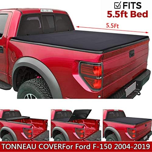 Wkgre 5.5ft Truck Tonneau Covers for Ford F150 2019 Short Bed Hard Tri-Fold Pickup Body Cover Tonneau Cover Clamp-On US