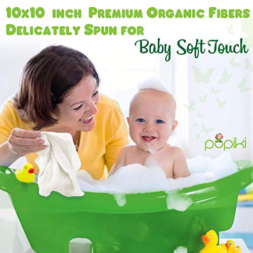 Pupiki Premium Baby Washcloths 6 Ultra-Soft Hypoallergenic 100% Organic Bamboo from Rayon Fiber Baby Bath Washcloth Face Towels Absorbent 10X10 Newborn Towel Pack Unisex Baby Shower Gift White - Thumbnail 6