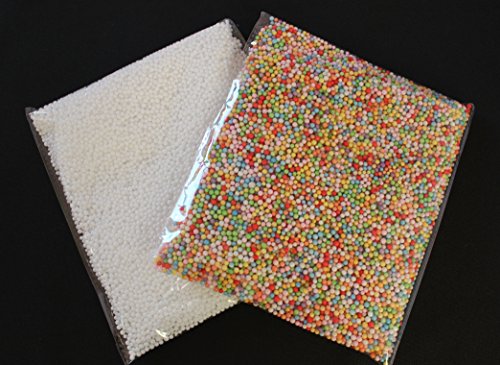 2 Pack Mini Styrofoam Balls 2-4mm (0.07-0.15 Inch) For Slime Making Floam Slime Floral Decoration (1 Pack Wite + 1 Pack Rainbow Assorted Color)