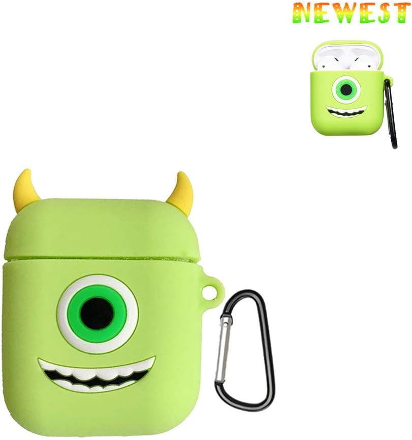 Airpods Case, 2019 Newest Full Protective Shockproof Case Cover & Protective Soft 3D Cartoon Silicone Cover Case for Apple Airpods 2 &1 Charging Cases with Carabiner Keychain