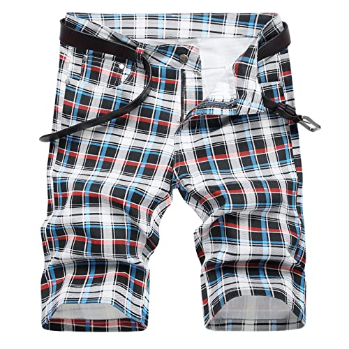Baylvn Men's Casual Ripped Printed Denim Shorts Slim Fit Summer Beach Jeans Shorts