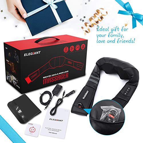 2019 New ELEGIANT Shiatsu Neck and Back Massager Wireless Remote Control-Inside The Small Pocket of The Massager, Electric Shoulder Massage with 3D Kneading Massage for Muscles Pain Relief Relaxation