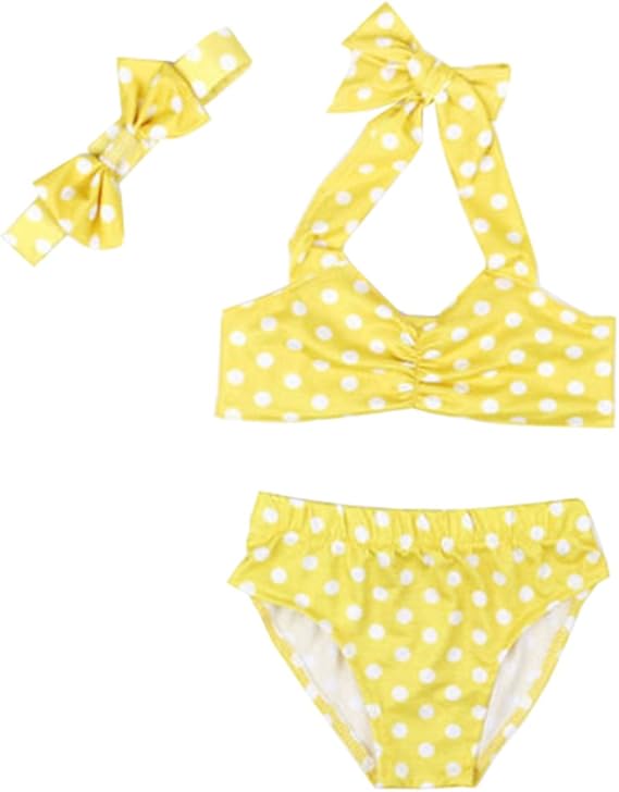 Baby Girls Swimwear Yellow Polka Dot Swimsuit 3PC Swim Set
