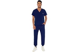 VIAOLI Athletic Scrub Set for Men V-Neck Scrub Top & Yoga Jogger Scrub Pants with 8 Pockets Medical Nursing Working Uniform