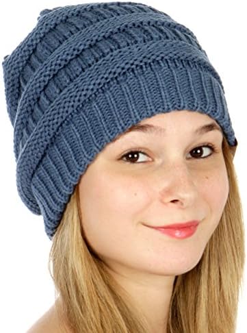 Trendy Warm Chunky Soft Stretch Cable Knit Slouchy Beanie