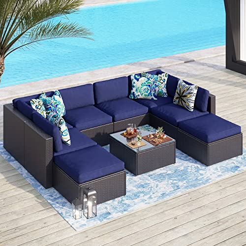 PHI VILLA Patio Furniture Set Outdoor Wicker Sectional Sofa, Low Back