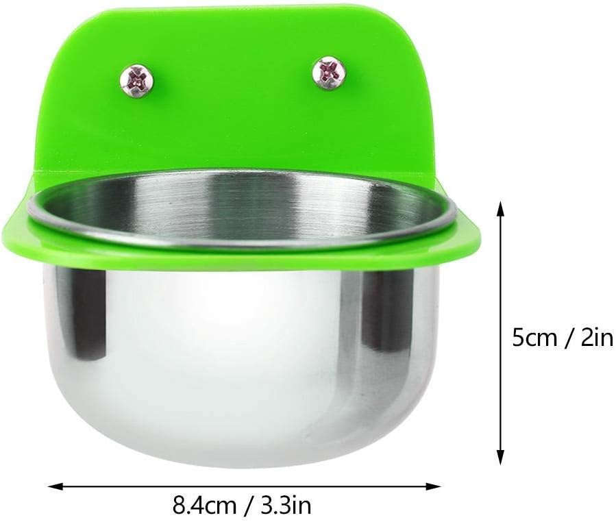Stainless Steel Bird Cage Feeder with Plastic Holder, Food Water Feeding Cups, Parrot Cage Bowls, As shown, Green - Image 3