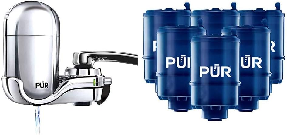 PUR FM-3700 Advanced Faucet Water Filter, Chrome & RF9999 MineralClear Faucet Water Filter Replacement for Filtration Systems, 6 Pack, 6 Count - - 