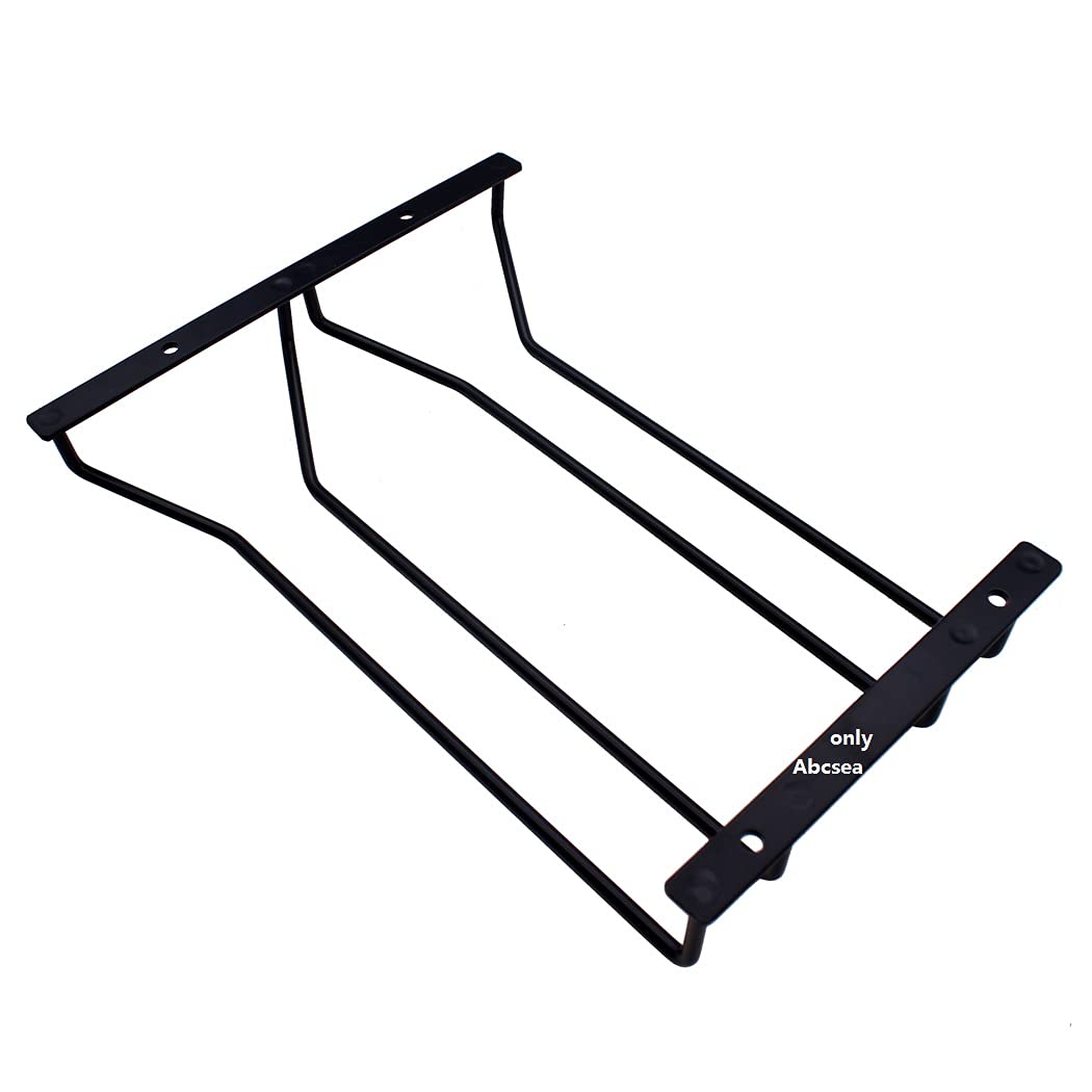 Abcsea 1 Piece Wine Glass Rack Under Cabinet, Stemware Rack Black, Wine Glass Holder, Goblet Wine Rack with Screws, 27cm 2 Rows