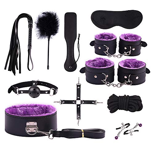 happinesssale Binding Bundled Suit Purple Yoga Long Leather 11Pcs/Set Warm Winter Gear Sēx Kit Hāndcuff Whip Blindfold SM Cosplay Queen Rëštrâîňtš for Partner Fun Toy Seeking Excitement