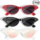Cat Eye Sunglasses 3 Pack Elimoons 50s Glasses with Rhinestones Various Colors