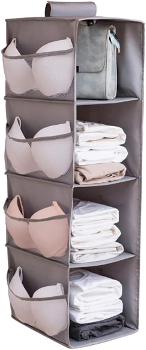Amazon Com Iflower Hanging Closet Organizer 4 Shelf Gray Closet Shelf Organizer Wardrobe Storage Shelves For Sweater Shoes Baby Clothes Storage Home Kitchen