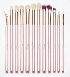 Qivange Eye Makeup Brushes For Eyeshadow Concealer Eyeliner Brow Blending 12pcs (Pink with Gold)