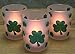 Shamrock Candle Holders - Set of 3 Frosted Votive Candle Holders with LED Candles Included - Glittery Green Shamrock Design