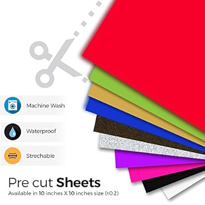 MiPremium PU Heat Transfer Vinyl HTV, Iron On Vinyl Starter Pack, Assorted Bundle Kit of Heat Press Vinyl in 10 Most Popular of HTV Glitter & Plain Colors, Easy to Cut Weed & Press (10 x Pack) - Image 6