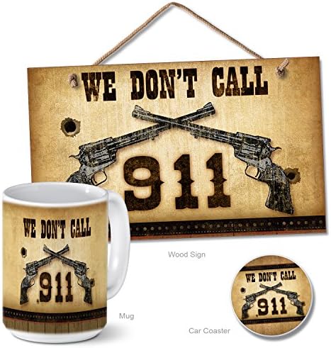 We Don't Call 911 Home Decor Bundle Pack (1 Wood Sign, 1 Car Coaster, 1 Mug &amp; Coaster Set)