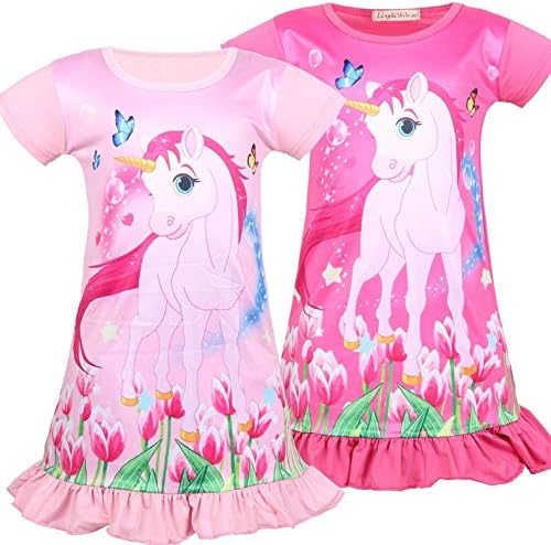 Dream Six 女の子 Unicorn ワンピースパジャマ ガールズ 馬柄 部屋着 寝間着 可愛い ユニコーンパジャマ 子供 半袖 ナイトドレス B0df7xnd 940円 全国一律送料無料 正規品スーパーsale 店内全品キャンペーン 期間限定で特別価格