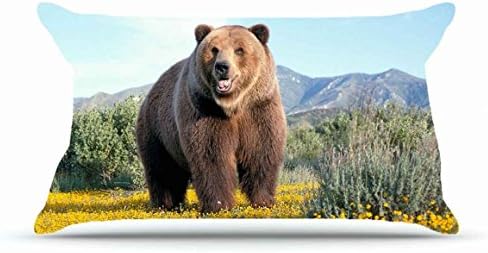 Hubery King Size 20X36 PillowCase Inches Cotton Pillowcases Decorative Pillow Cover with Hidden Zipper Decor Cushion Covers - Animals bear mountain Chamomile Misha Bear field For Bedding Room