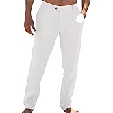 Runcati Mens Casual Pants Elastic Waist Linen Lightweight Straight-Legs Loose Fit Summer Beach Yoga Trousers